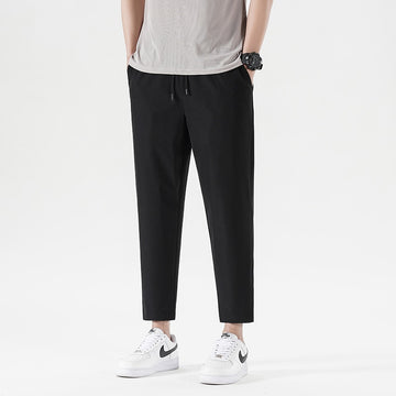 New Summer Men'S Casual Ice Silk Pants Korean Trend Loose Straight Tube Thin Harlan Trousers Quick Drying 9-Point Sweatpants